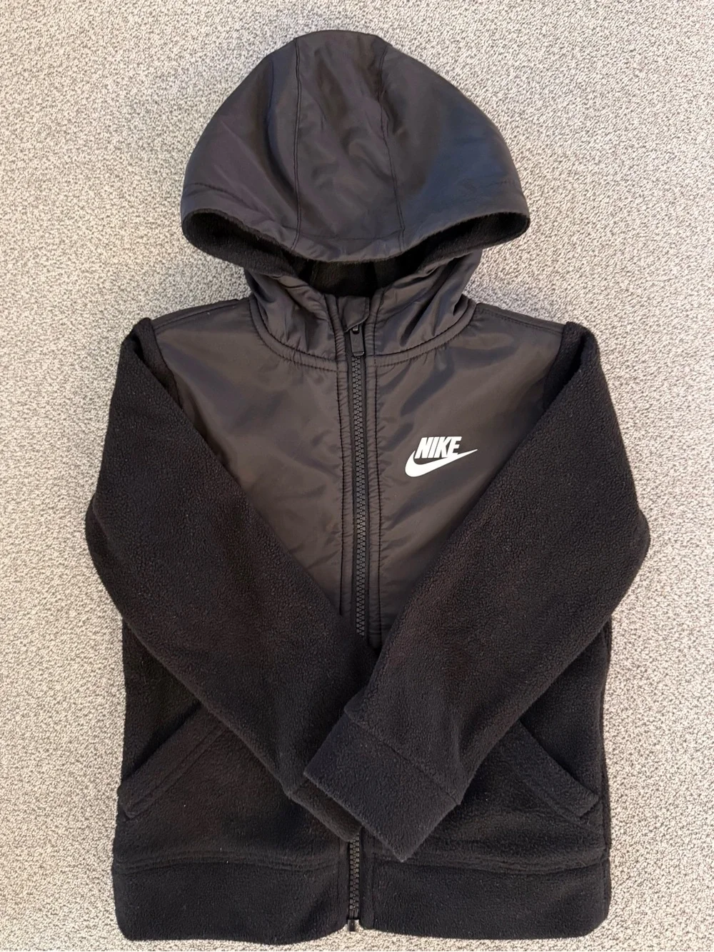 Nike Kids Black Hooded Fleece Jacket with White Logo